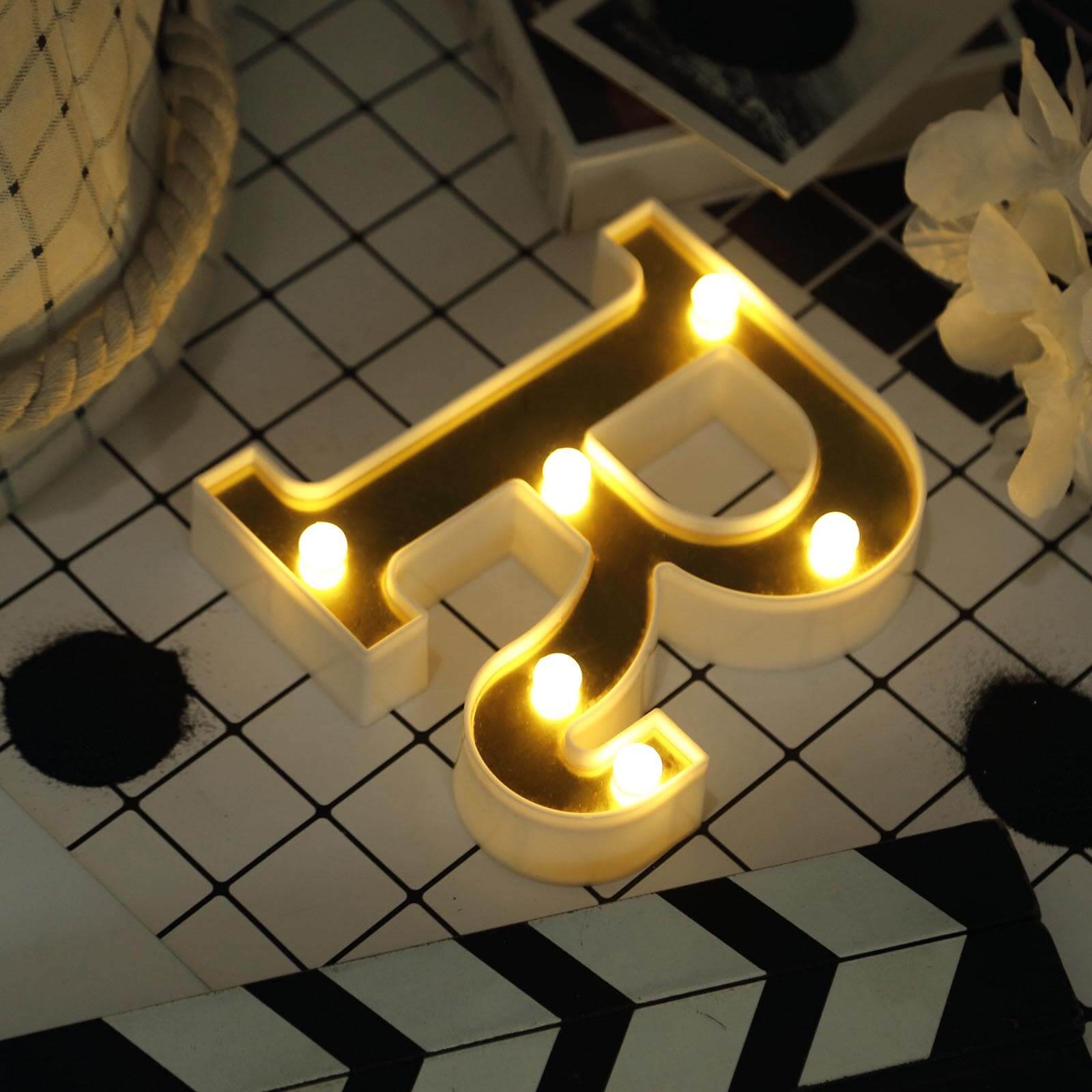 Hot! 3D Gold Marquee Letter R with 6 Warm White LED Lights - Ideal Event Decor