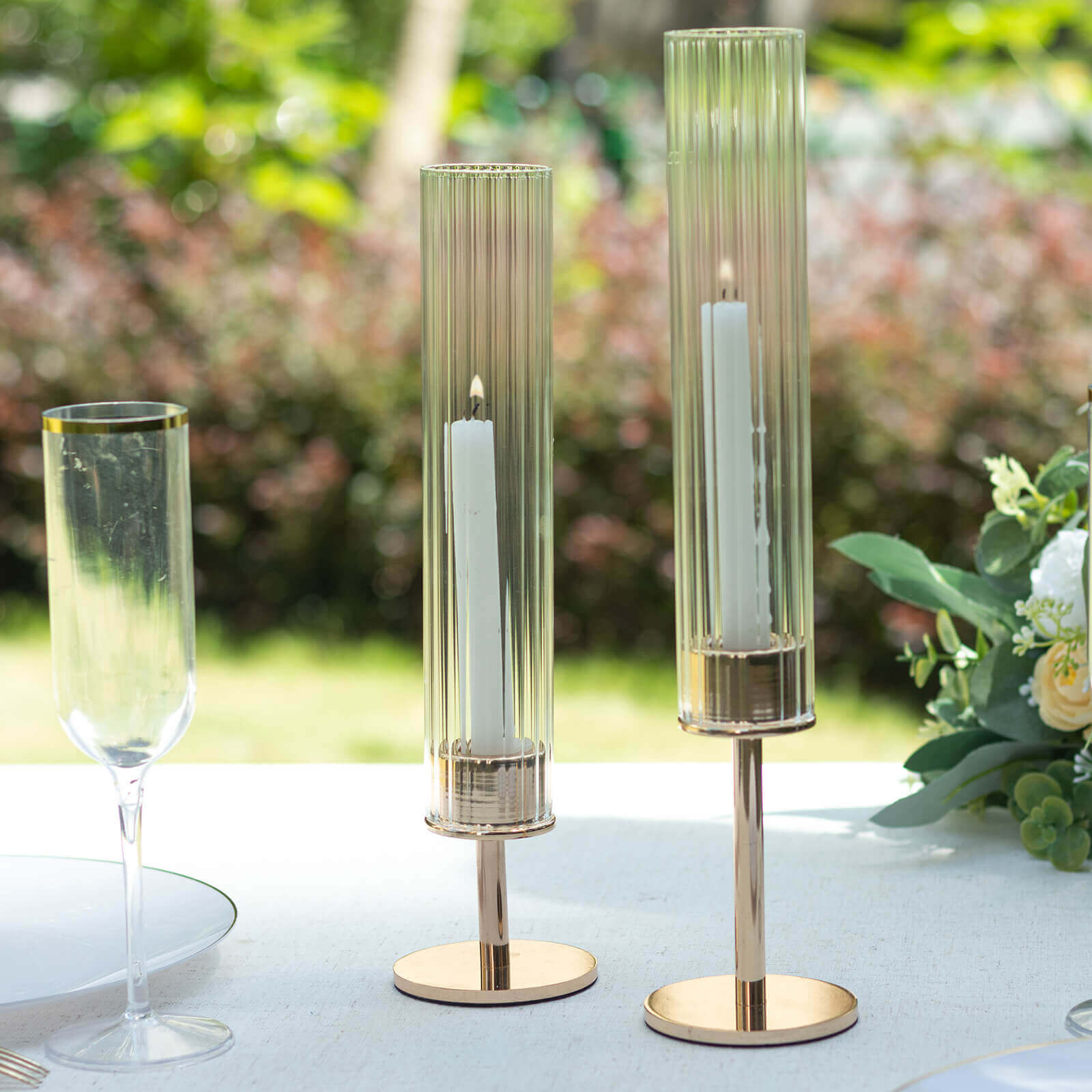 Hot Deal! 2-Pack Clear Ribbed Glass Hurricane Shades for Stylish Table Centerpiece Candelabra