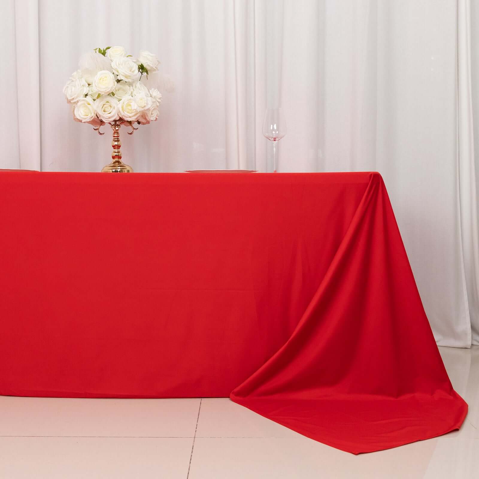 Red Premium Wrinkle-Free, Stain-Resistant Scuba Rectangular 90x156 Tablecloth