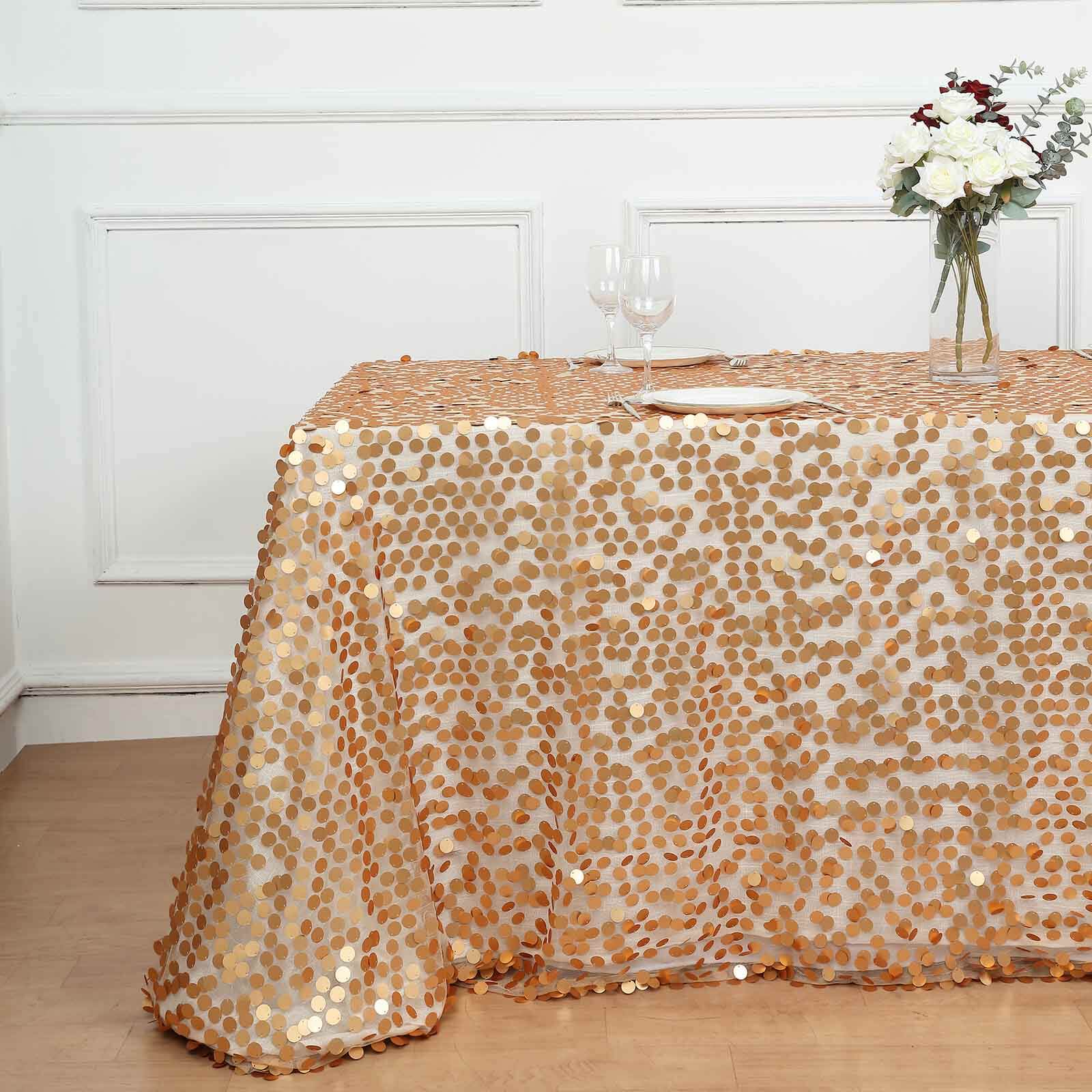 Hot! Seamless Matte Champagne Sequin Tablecloth, 90x156 Rectangle