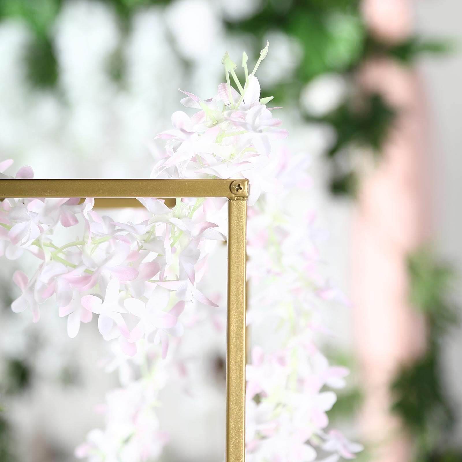 2-Pack Matte Gold Metal Rectangular Geometric Column Flower Stand for Elegant Arrangements